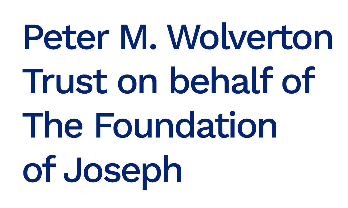 Text reading “Peter M. Wolverton Trust on behalf of The Foundation of Joseph” in large, dark blue font on a light gray background.