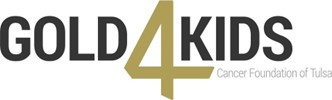 Logo for Gold 4 Kids Cancer Foundation of Tulsa, featuring the words Gold 4 Kids with a large gold number 4 and smaller text reading Cancer Foundation of Tulsa.