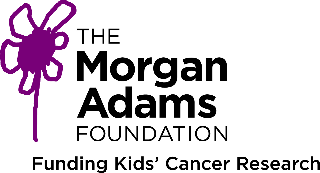 Logo for The Morgan Adams Foundation. A simple line drawing of a flower appears on the left, with the text The Morgan Adams Foundation and the tagline Funding Kids’ Cancer Research to the right and below.